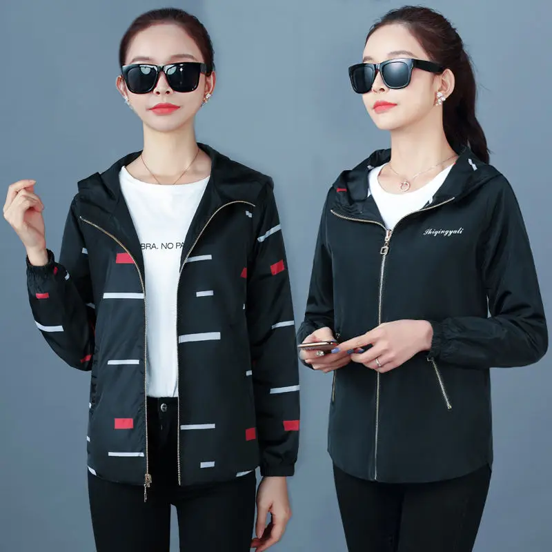 

2020 Spring Autumn Fashion Women Jacket Pocket Zipper Hooded Windbreaker Famale Two Side Wear Outwear Loose Coat Plus Size 4XL