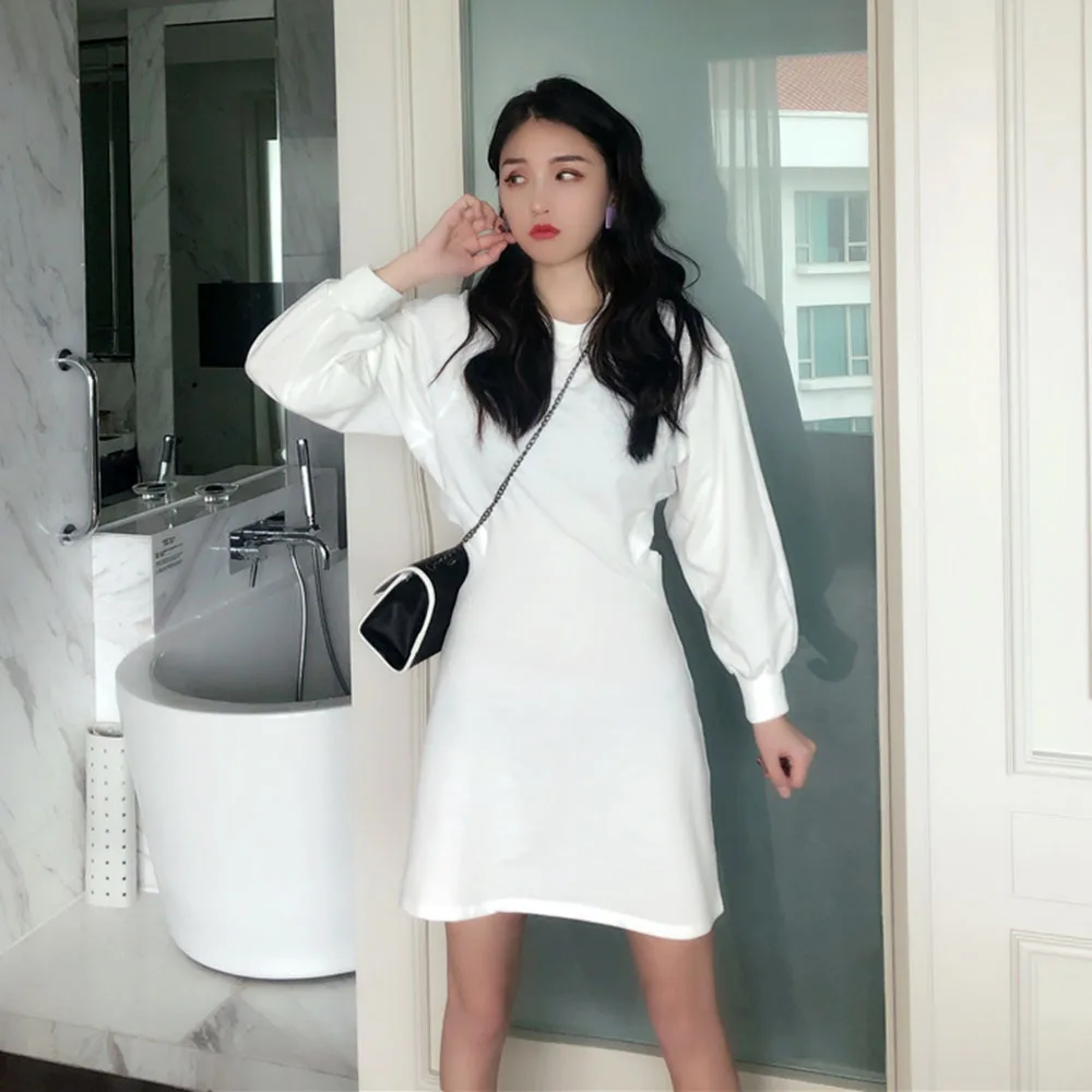 

High Street Fashion Casual Ladies Dress 2021 Spring Summer Temperament Sexy Slim Backless Round Neck Puff Sleeve