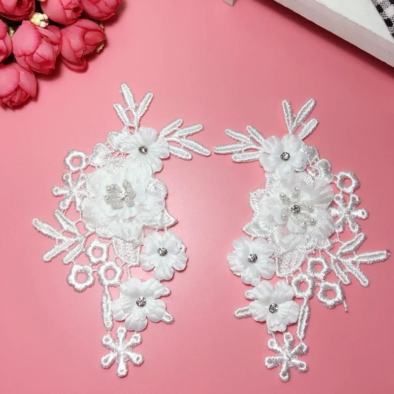 1 пара со стразами кружевной воротник аппликация на вырез горловины вышивка