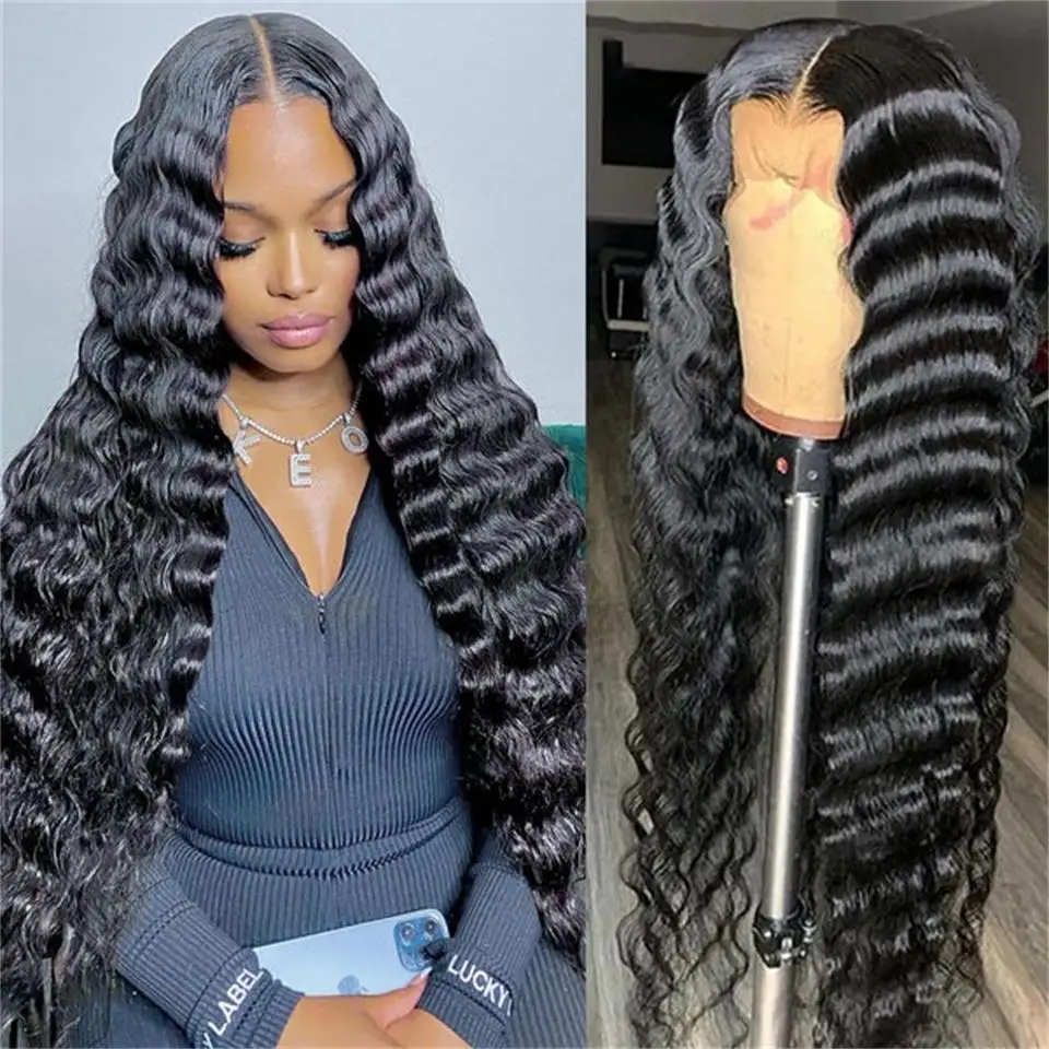 

Парик из натуральных волос на сетке спереди 13x4, парик с глубокой волной, парик с застежкой 4x4, предварительно выщипанный парик из 100 человече...