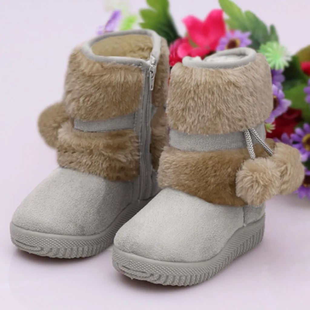 Детские Нескользящие зимние ботинки для малышей детская обувь однотонная теплая