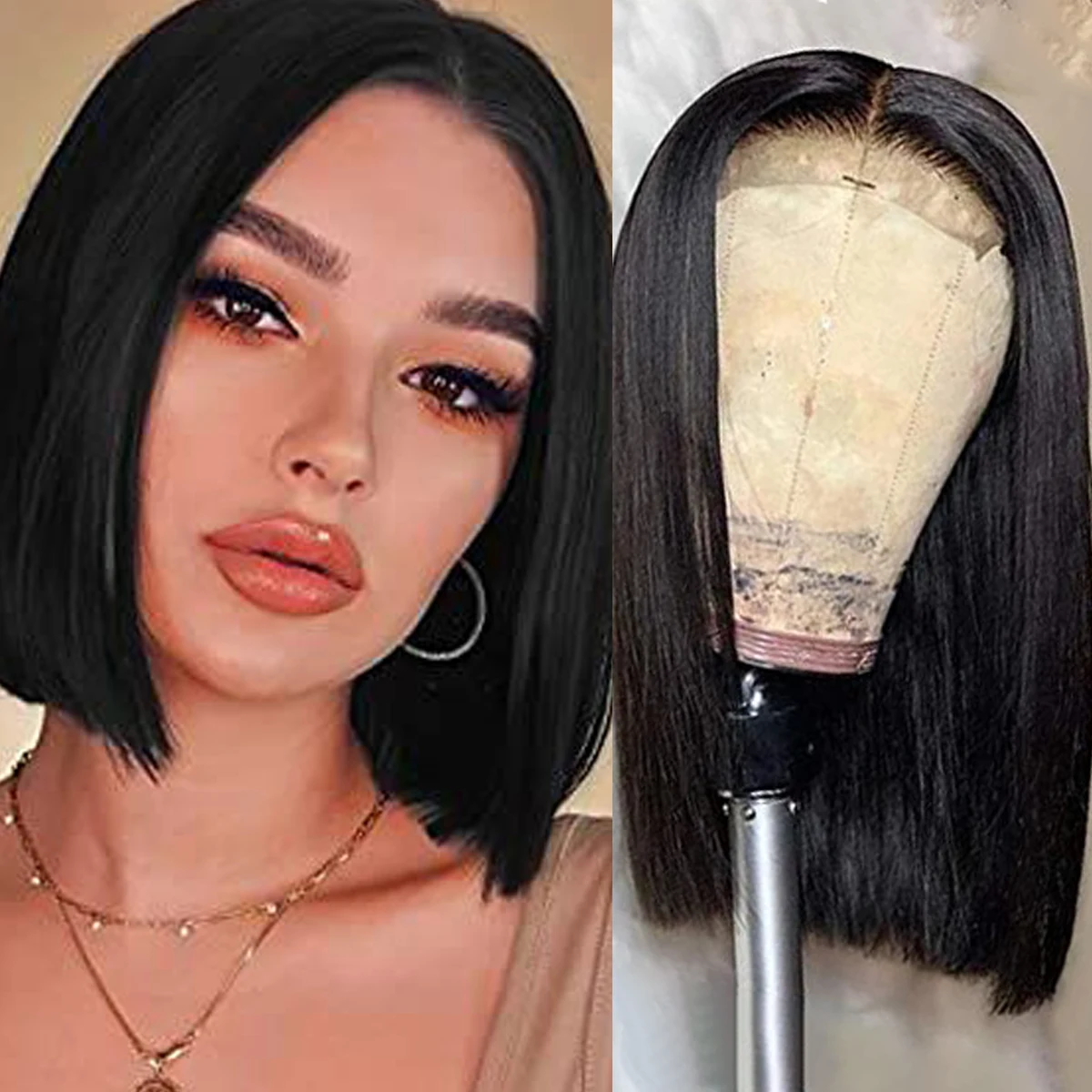 Bob Staright Lace Front 150% Human Hair Wigs Pre Plucked Remy Hair With Baby Hair