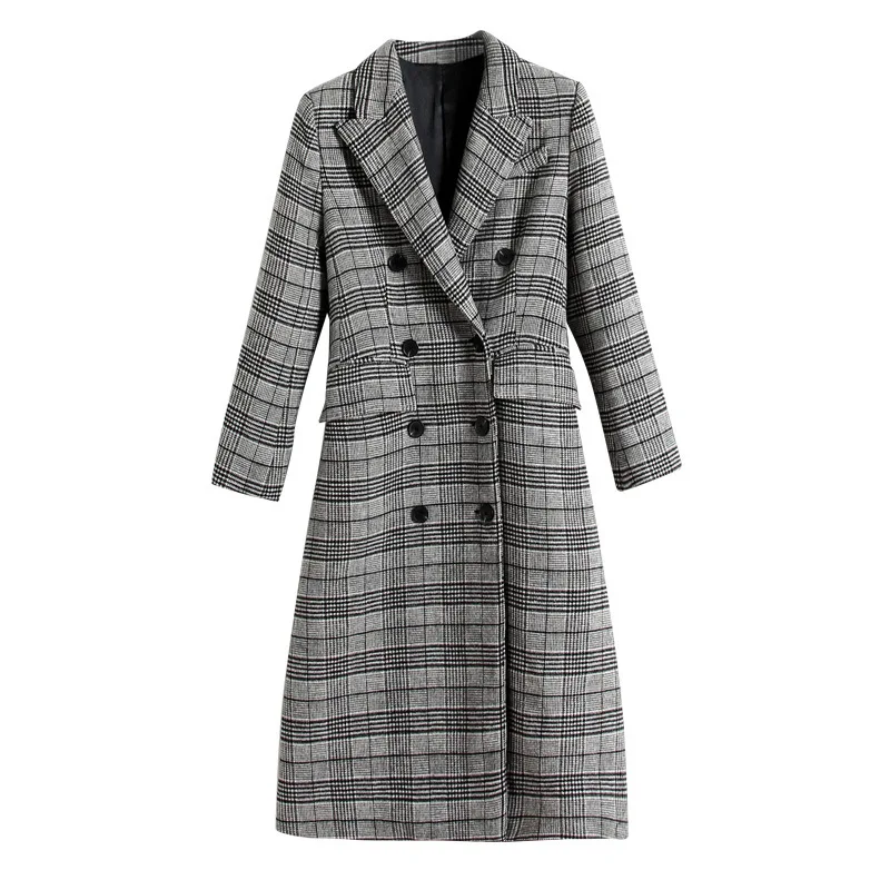 2019 Spring Autumn Women's Wool Plaid Coat New Fashion Long Woolen Coat Slim Type Female Winter Wool Jackets Female Outw