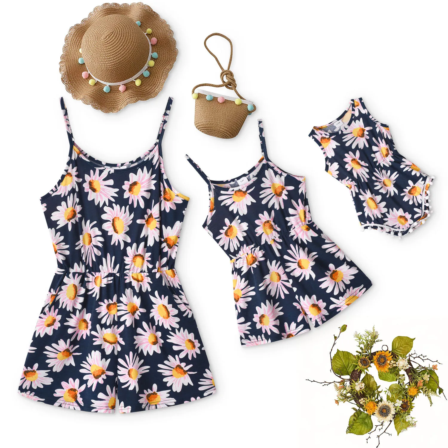 

Family Look Clothes 2021 Summer Mother And Daughter Floral Dress Baby Girls Romper Flower Printing Mom Daughter Matching Dresses