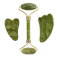 3 pcsset gouache scraper massager for face jade roller and gua sha board set natural gouache stone jade massager skin care tool