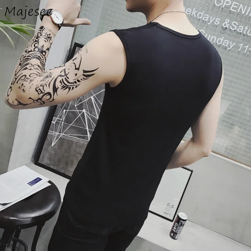 

Tanks Men O-Neck Loose Summer Solid Simple All-match Breathable Streetwear Mens Trendy High Quality Cotton Camis Hip Hop Tops