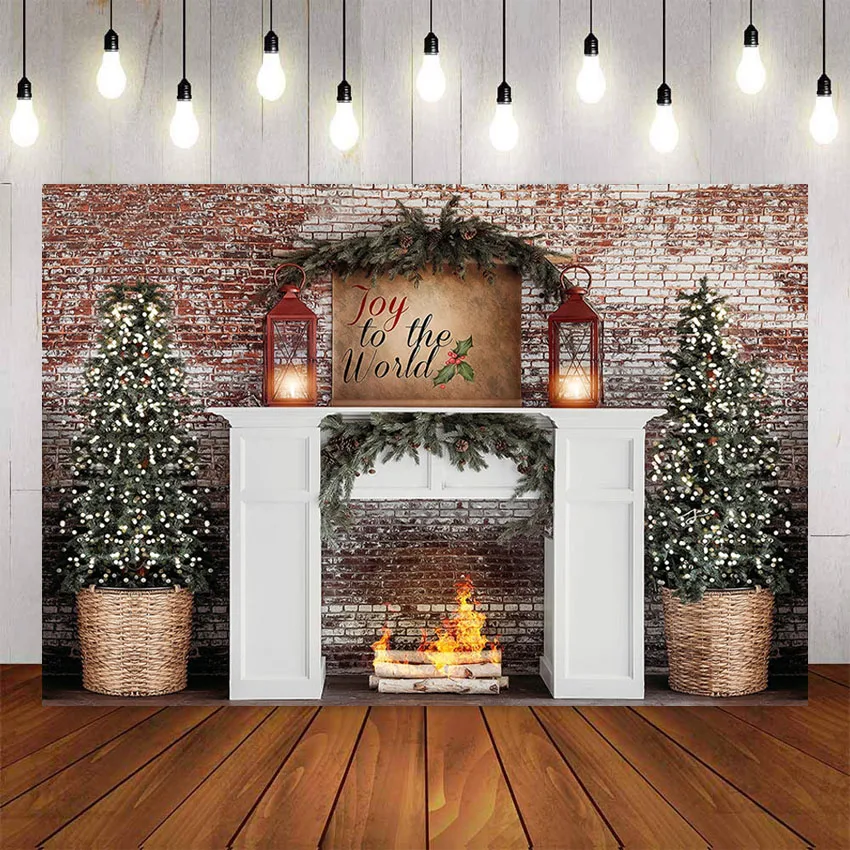 Фон для фотосъемки зима Рождество украшение дерево Ретро Винтаж кирпичная стена