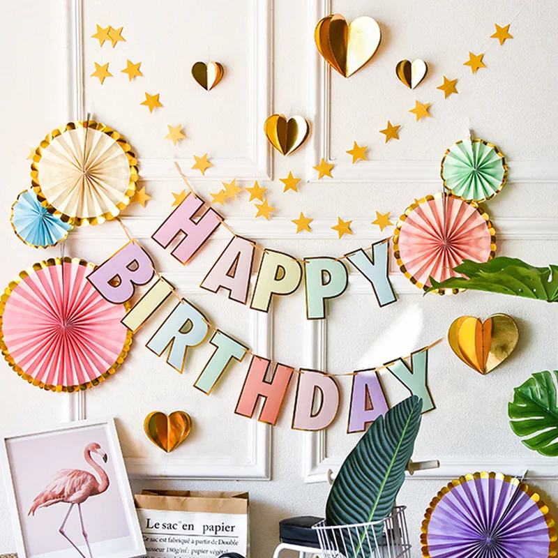 

Macarons Colors HAPPY BIRTHDAY Banner Birthday Party Layout Decorative Letters Garland Happy Birthday Party Decoration
