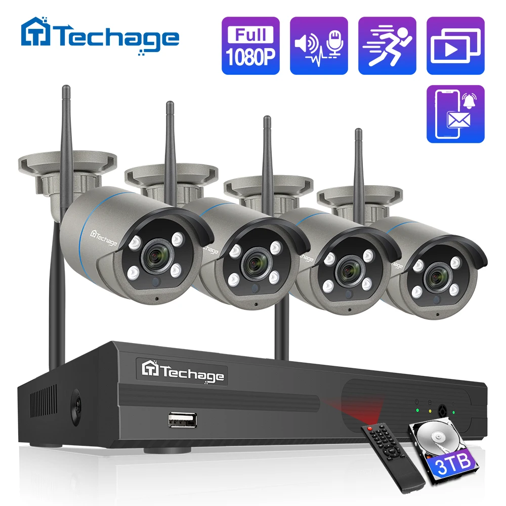 H.265 8CH 1080P Беспроводной NVR Kit видеонаблюдения Системы Аудио Звук 2MP Открытый Wi Fi IP