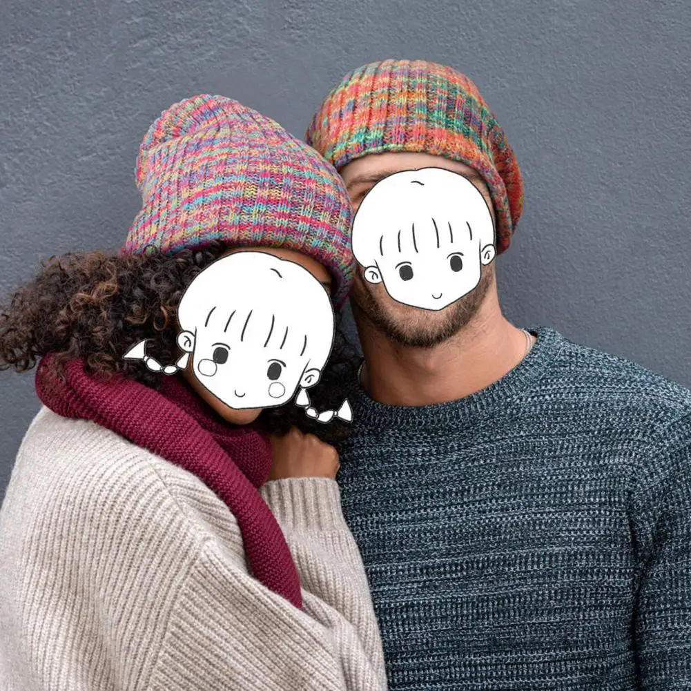 

Autumn Winter Simple Mixed-Color Thicken Hat Soft Couple Hat Mixed-Color for Gathering