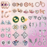 hot 925 sterling silver earrings sparkling pink solitaire huggie hoop earrings wishbone heart stud earrings women jewelry gift