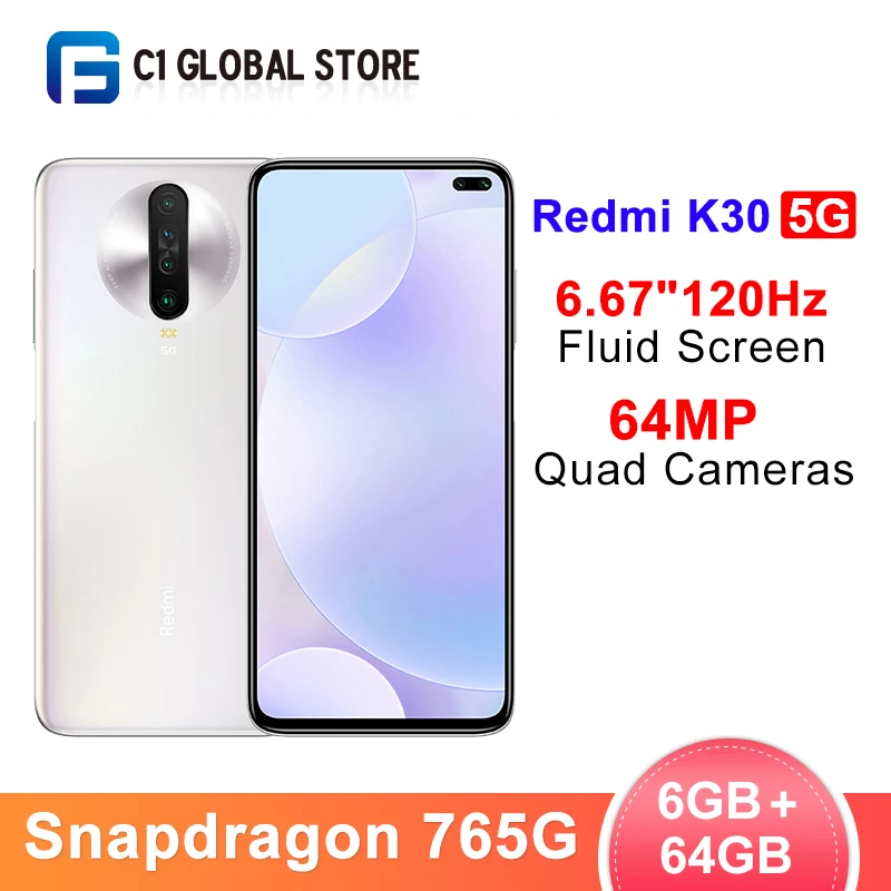 Новейший Смартфон Xiaomi Redmi K30 5G 6GB 64GB Snapdragon 765G четыре ядра 64 мп камера заднего вида 6