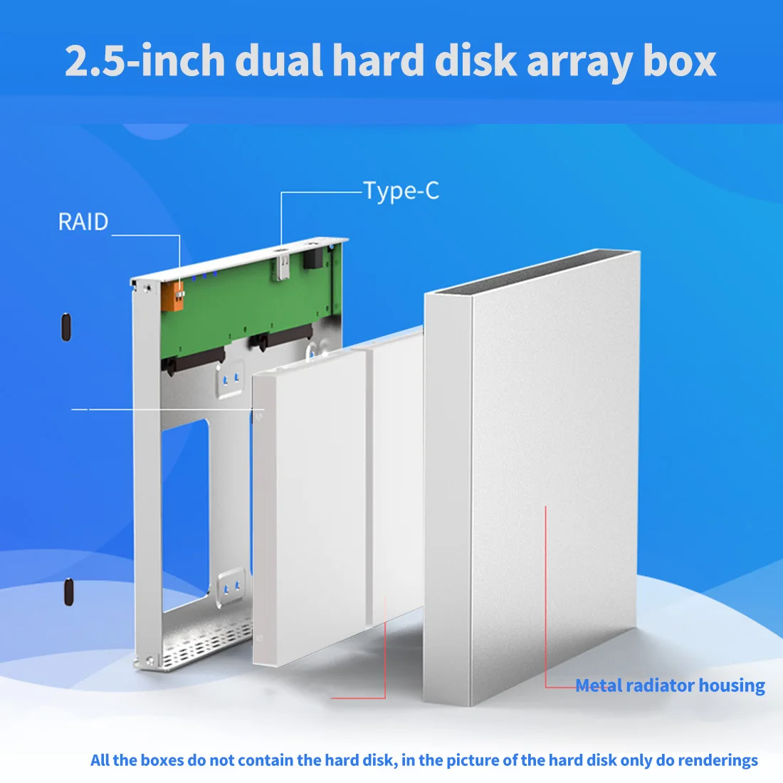 

HDD Enclosure 2 Bay 2.5 inch 5Gbps USB 3.0 /Type C Raid 4 Modes for Windows Mac Linux 20TB External SATA Hard Drive Array Box