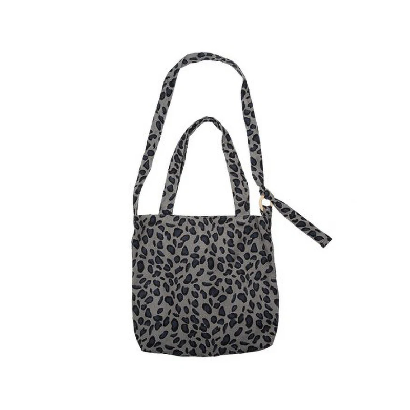 

Women's Corduroy Tote Bag Retro Leopard Print Casual Shoulder Messenger Bag Large Capacity Travel Shopping Bag
