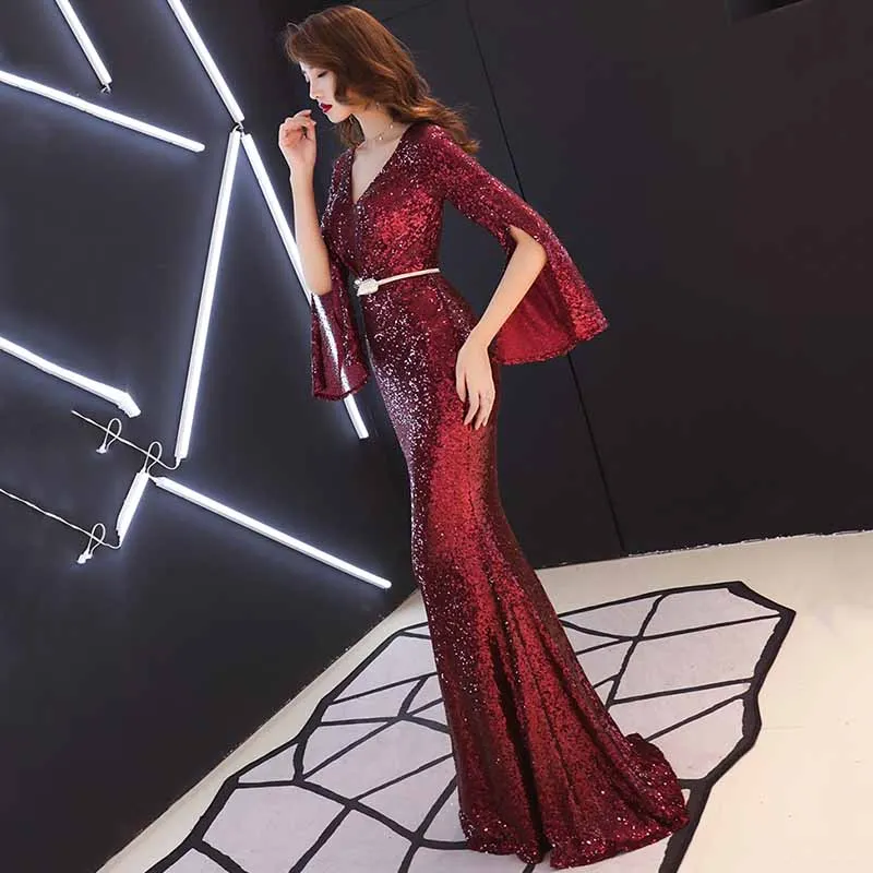 AnXin SH принцессы цвет красного вина Искра Русалка вечернее платье вечерние Винтаж