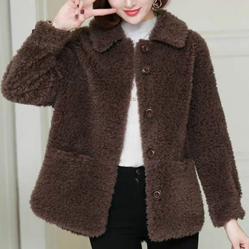 Women 2022 Winter New Natural Fur Short Coat Female Genuine Granular Sheep Jacket Lady Real Casual Sheep Shearing Outerwear C90