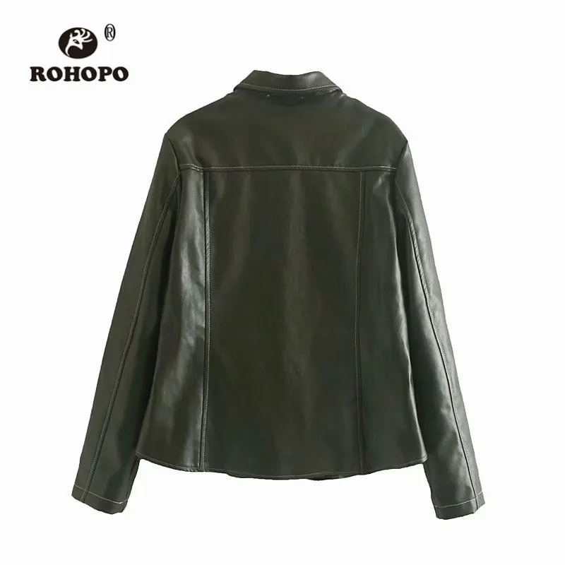 ROHOPO/топ с большими карманами кожаная куртка резьбой круглый край металлические