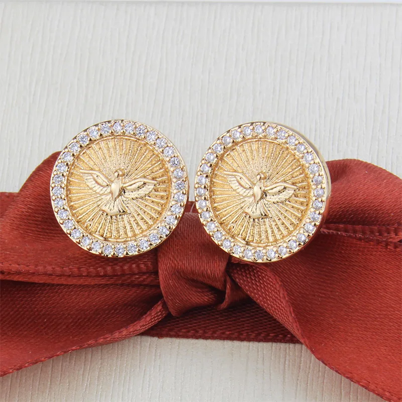 

Zirconium Round Spirit Bird Ear Stud Religious Holy Eagle Earrings Gold-Plated Charm Earring Modern Fashion Wedding Party Gift