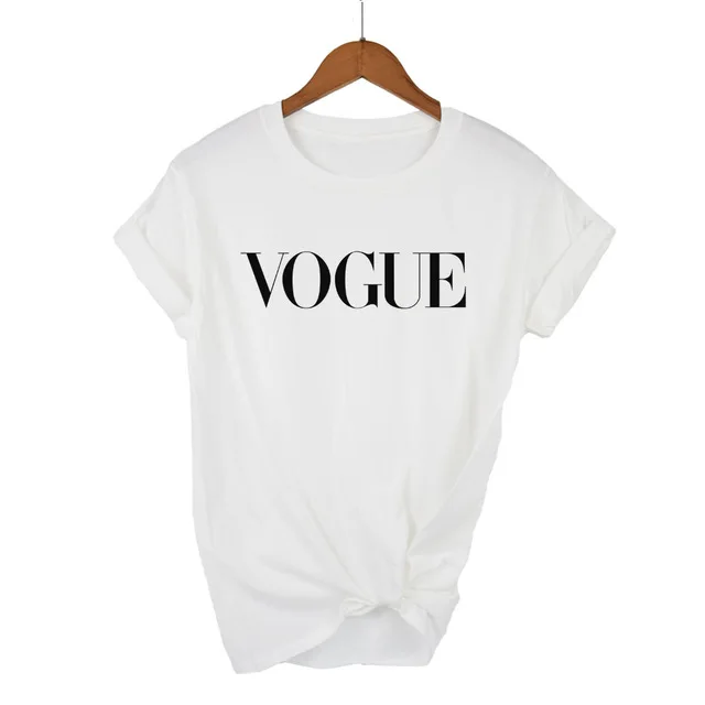 2018 100% хлопок vogue Женская дышащая футболка с буквенным принтом Повседневная