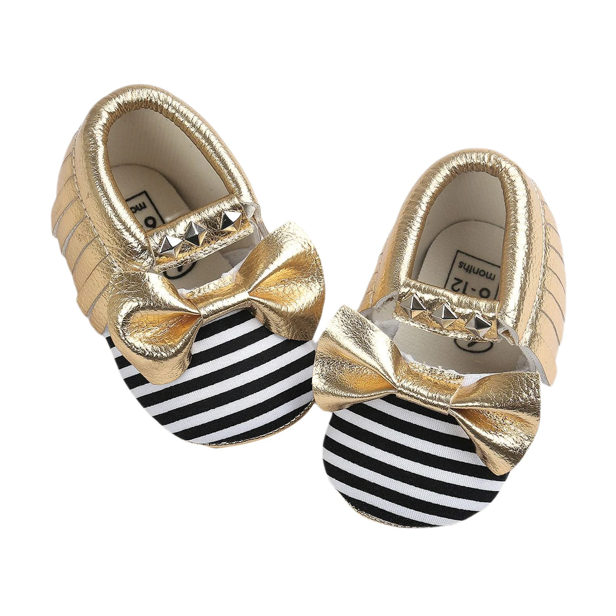

Cute Infant Baby Leather Moccasins Striped Tassel Crib Shoes Anti-Skid First Walking