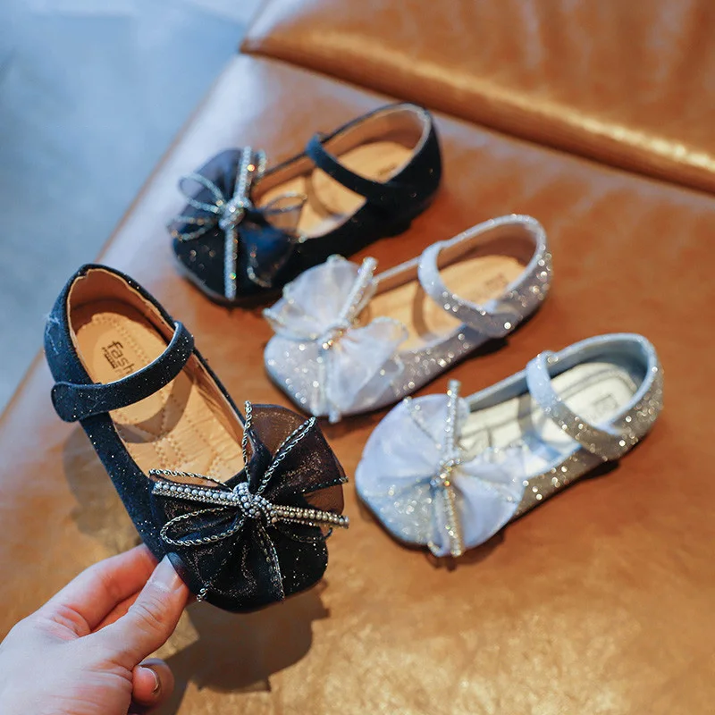 

Children Shoes Kids Leather Shoes For Girls Elegant Children Pearl Butterfly Knot Flash Princess Girls Shoes For Children