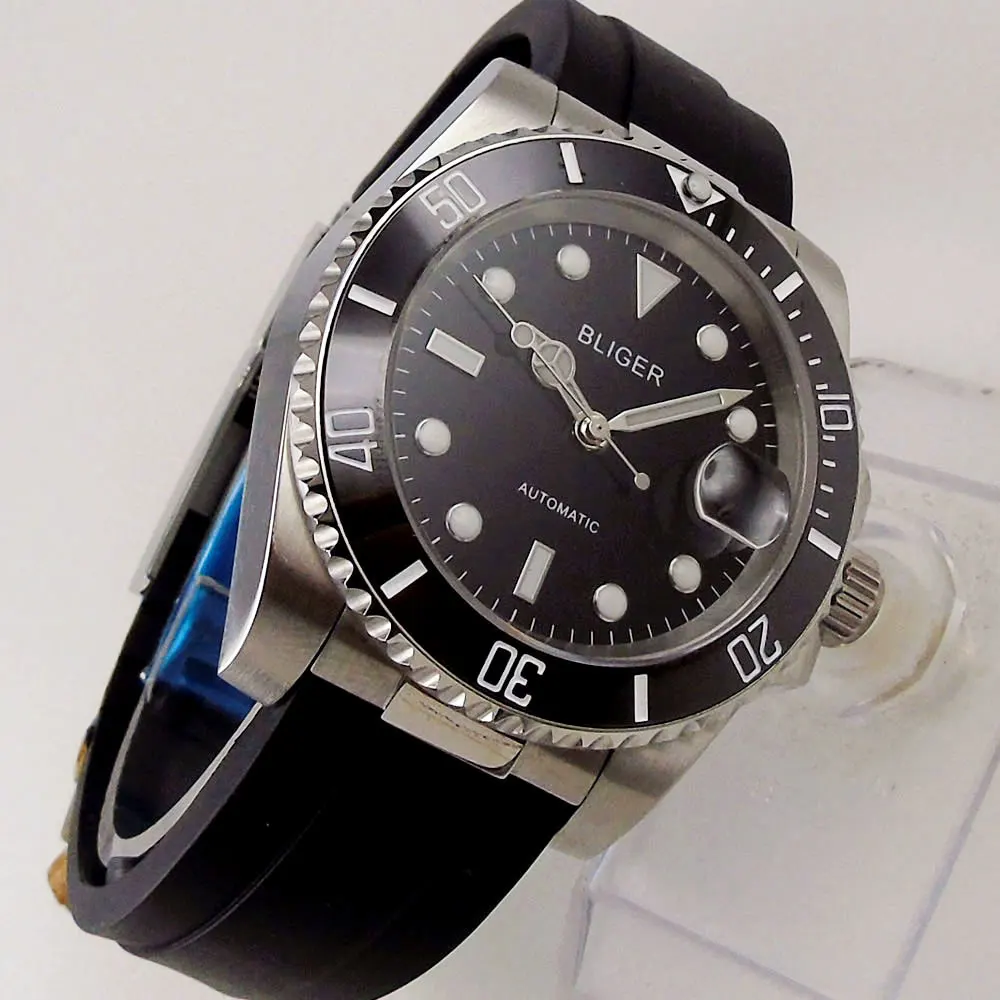 Мужские механические часы BLIGER Black SUB 40 мм NH35A Move мужские t с керамической вставкой