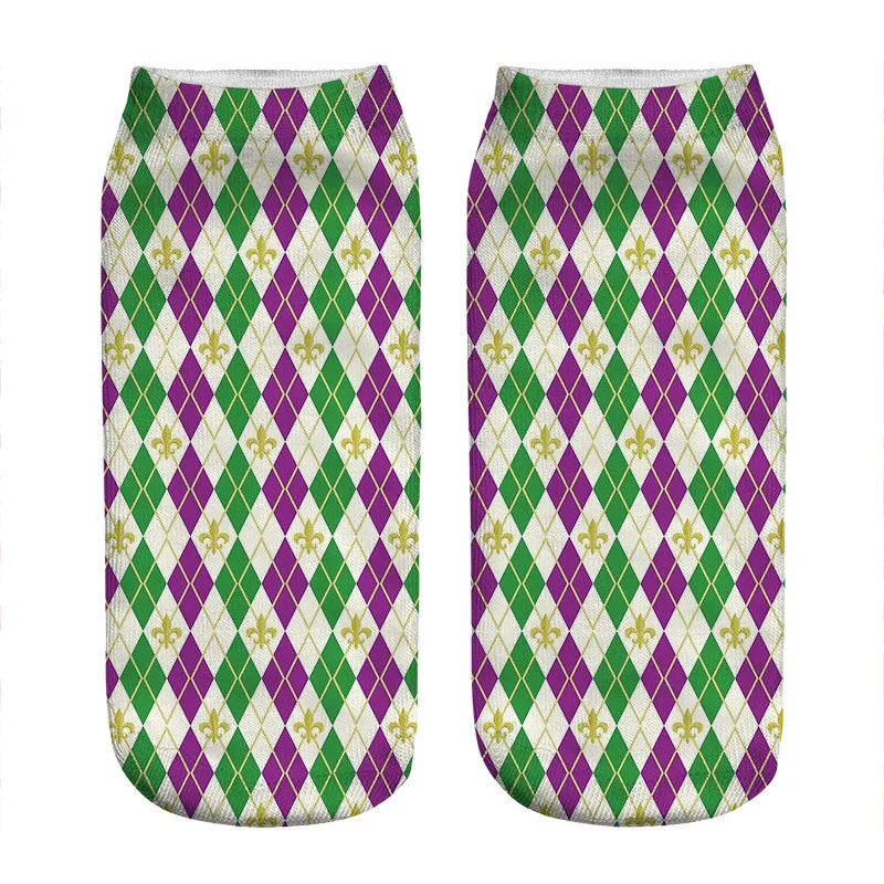 

2021 Women's socks kawaii Mardi Gras Argyle Printed Socks Women harajuku Happy Funny Novelty cute girl gift Socks for women