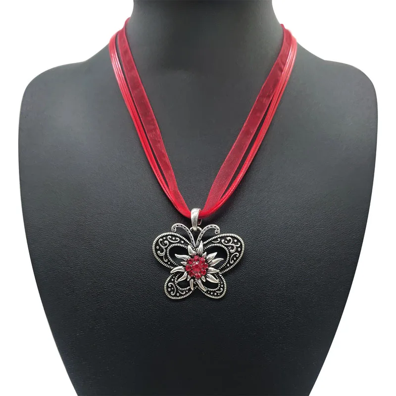 Модное ожерелье бабочка подвеска из серебра Очаровательное чокер шнура и ленты