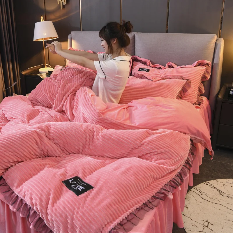 4 шт. детский Бархатный Чехол на кровать с наволочкой|Комплекты постельного