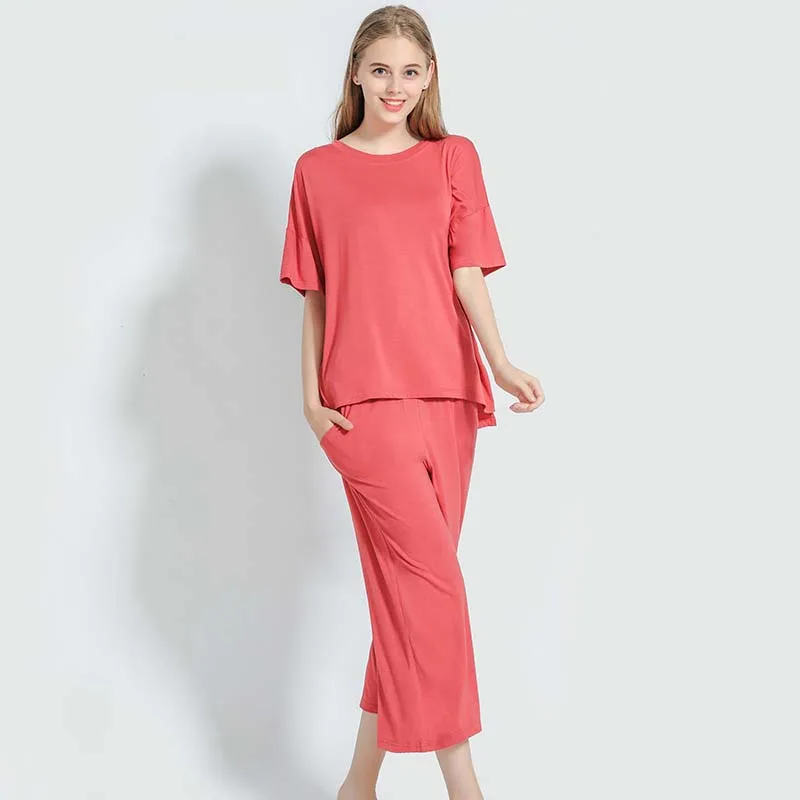 

Pajamas Set Spring Autumn Madam Soft Modal Simple Long-Sleeve Thin Korean Style Pigiama Donna Loose Large Size Female Homewear