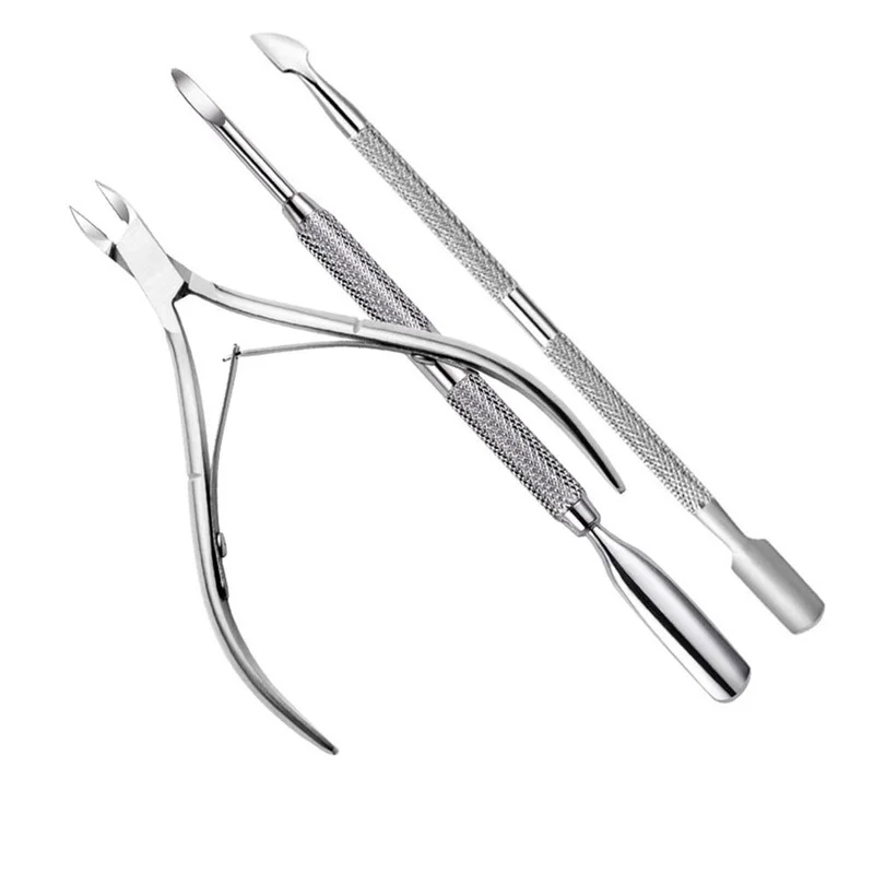 

3pcs Nail Art Exfoliating Tools Nail Cuticle Pusher Silver Stainless Steel Gel Polish Remover Dual-ended Finger Dead Skin Push