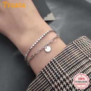 Браслет-цепочка женский из серебра 925 пробы с надписью на удачу