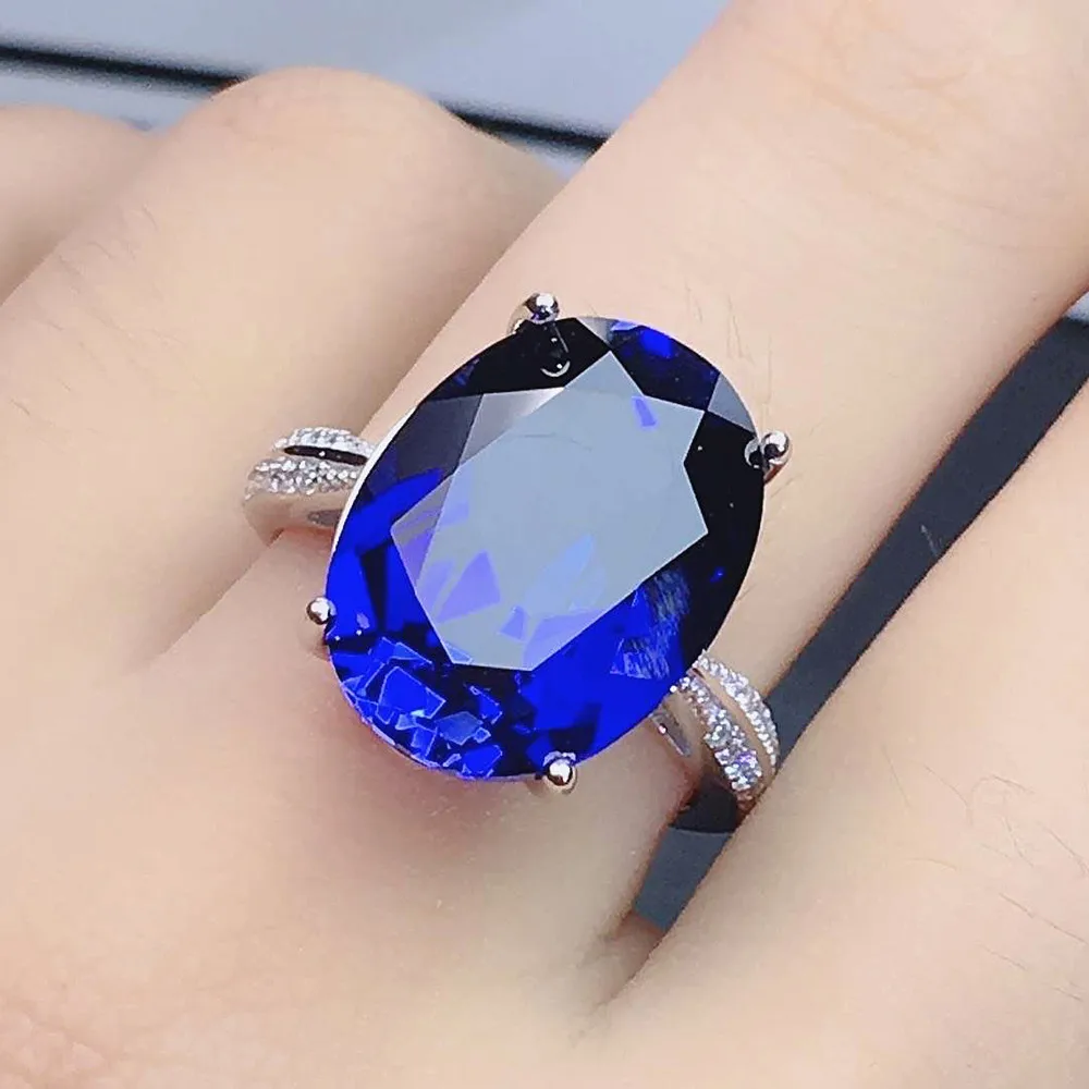 

Luxury Big Oval Blue Sapphire Gemstones Diamonds Pendant Necklaces For Women White Gold Silver Color Crystal Jewelry Bijoux Gift