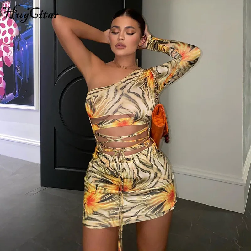 Женское платье с цветочным принтом Hugcitar винтажное облегающее мини одним рукавом