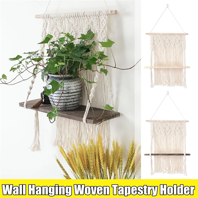 Wall Storage Rack Hanging Shelf Woven Tapestry Wood Rope Tassel Swing Shelves Organizer Holder Wedding Decor Home Decoration