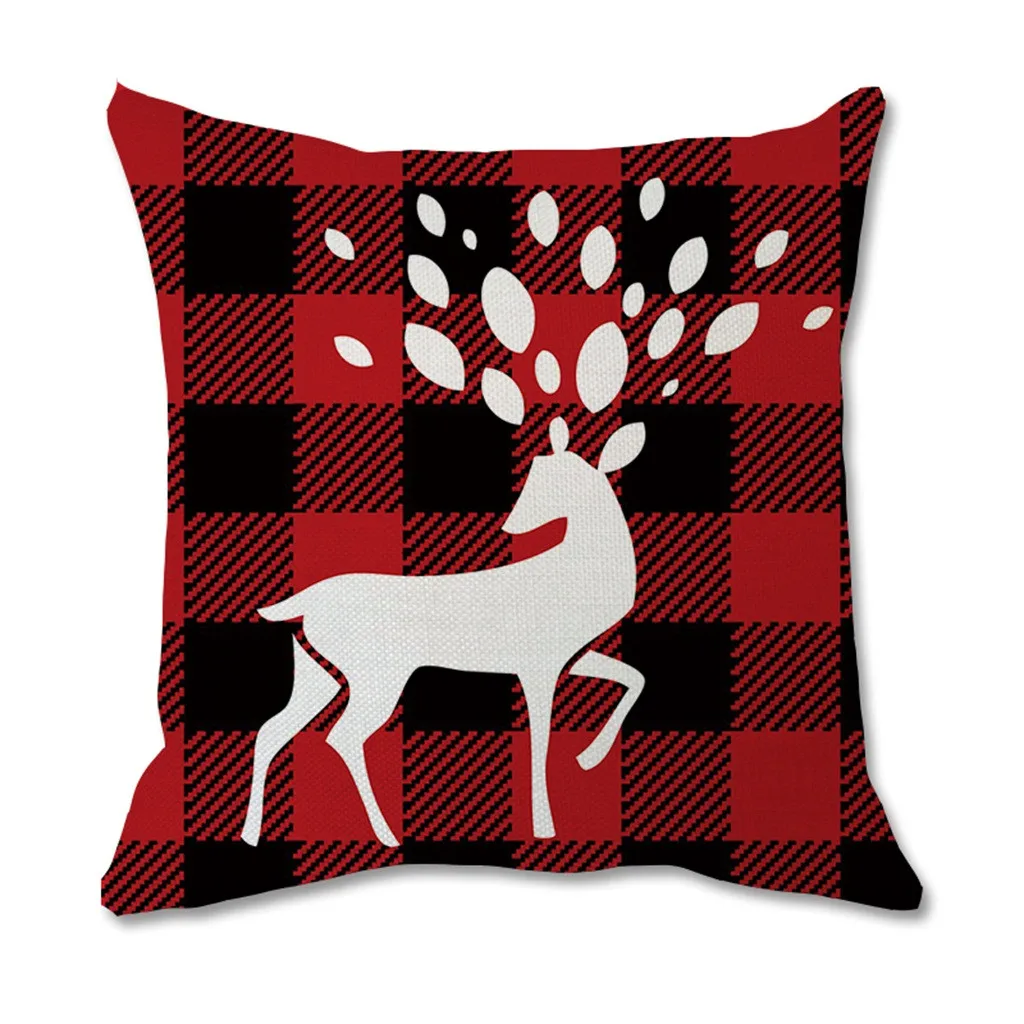 Рождественский олень Санта белый Принт хлопок Мягкая льняная красная клетчатая