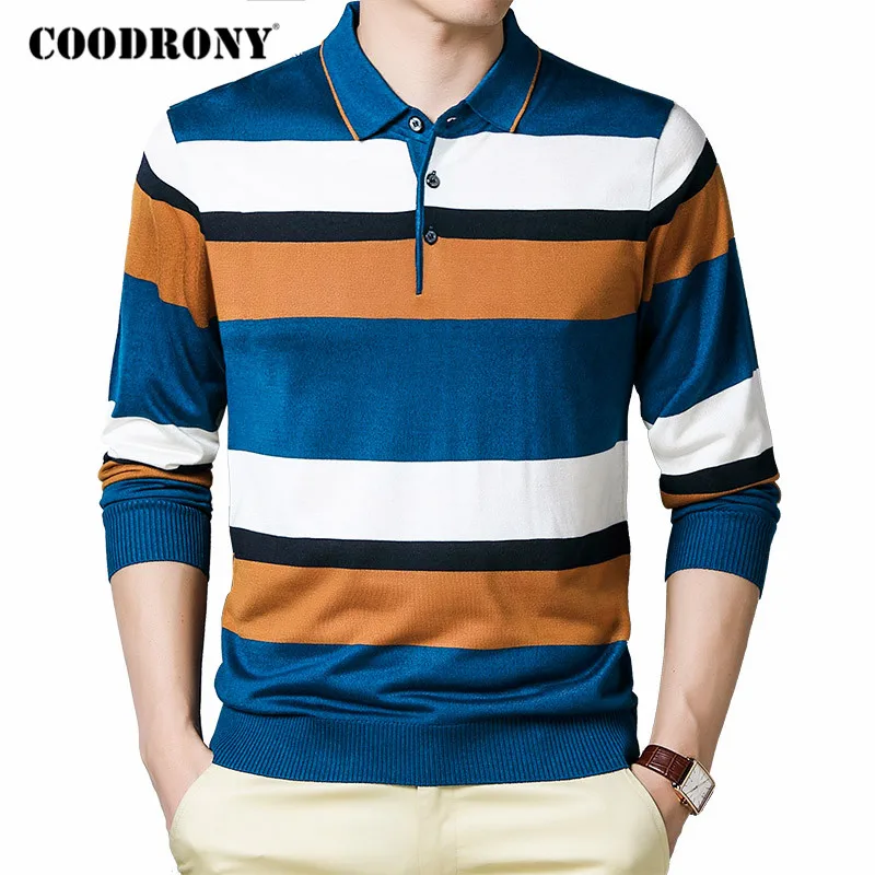 

Мужской свитер COODRONY, Осенний/зимний свитер в полоску с отложным воротником, C1129