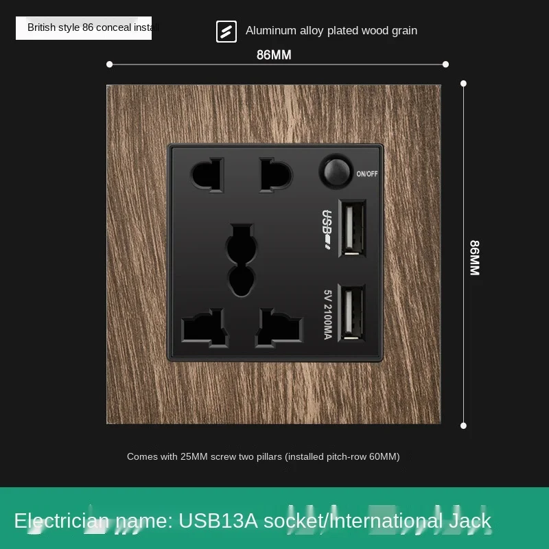 Штепсельная Вилка 13A с двумя USB-разъемами для зарядки выключатель света в