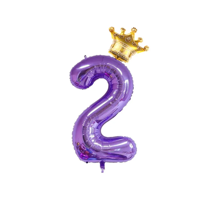 2pcs Gold Crown Foil Balloon 40inch Purple Digit 0-9 Number Balloons 1 2 3 4 5 Years Old Birthday Party Decorations Kids Ballons