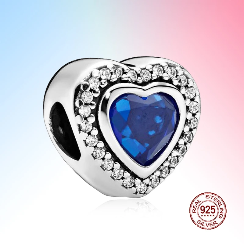 

Authentic 925 Silver Fit Original Pandora Bracelet Jewelry Making 2021 NEW blue Charm Beads Heart-shaped Pendant Bijoux