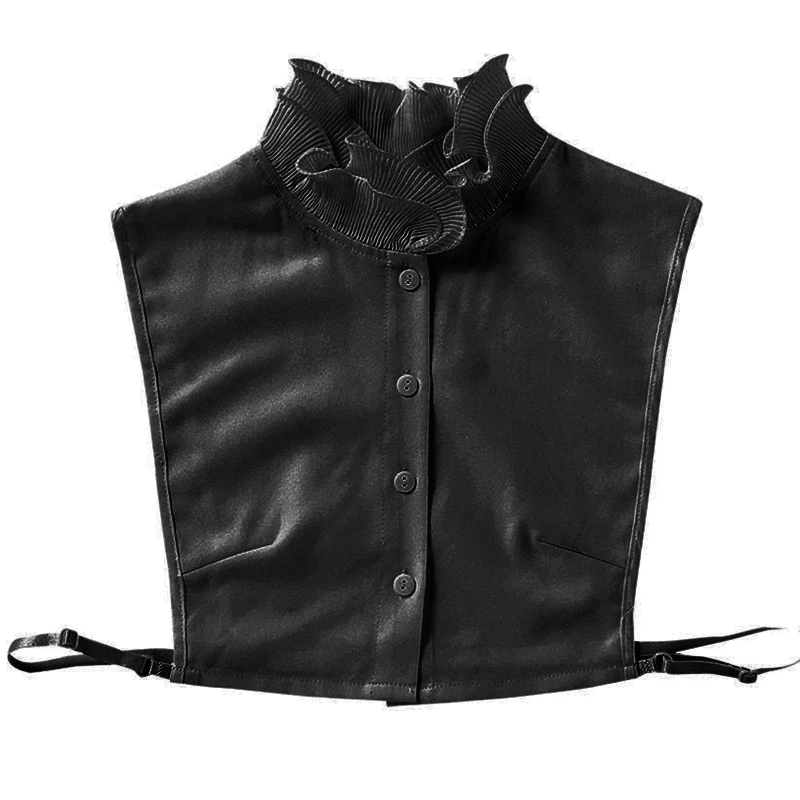 

Women Double Layer Ruffle Stand Fake Collar Button Chiffon Detachable Half Shirt