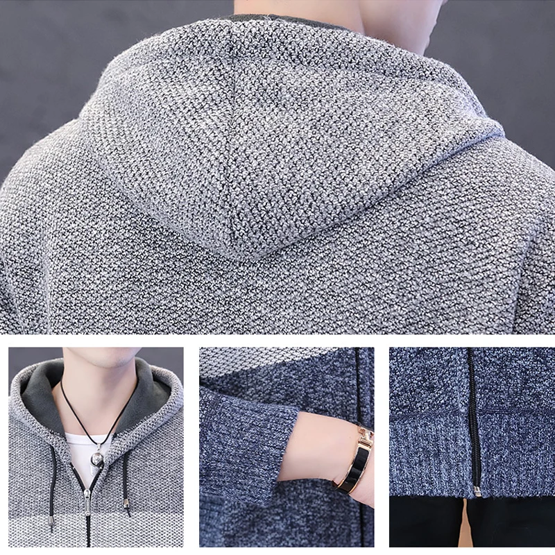 

brand Sweater Coat Men's Sweater Male Jacket Thick Warm Hooded Sweaters Knitwear Striped Warm Sweatercoat Cardigans Men Clothing