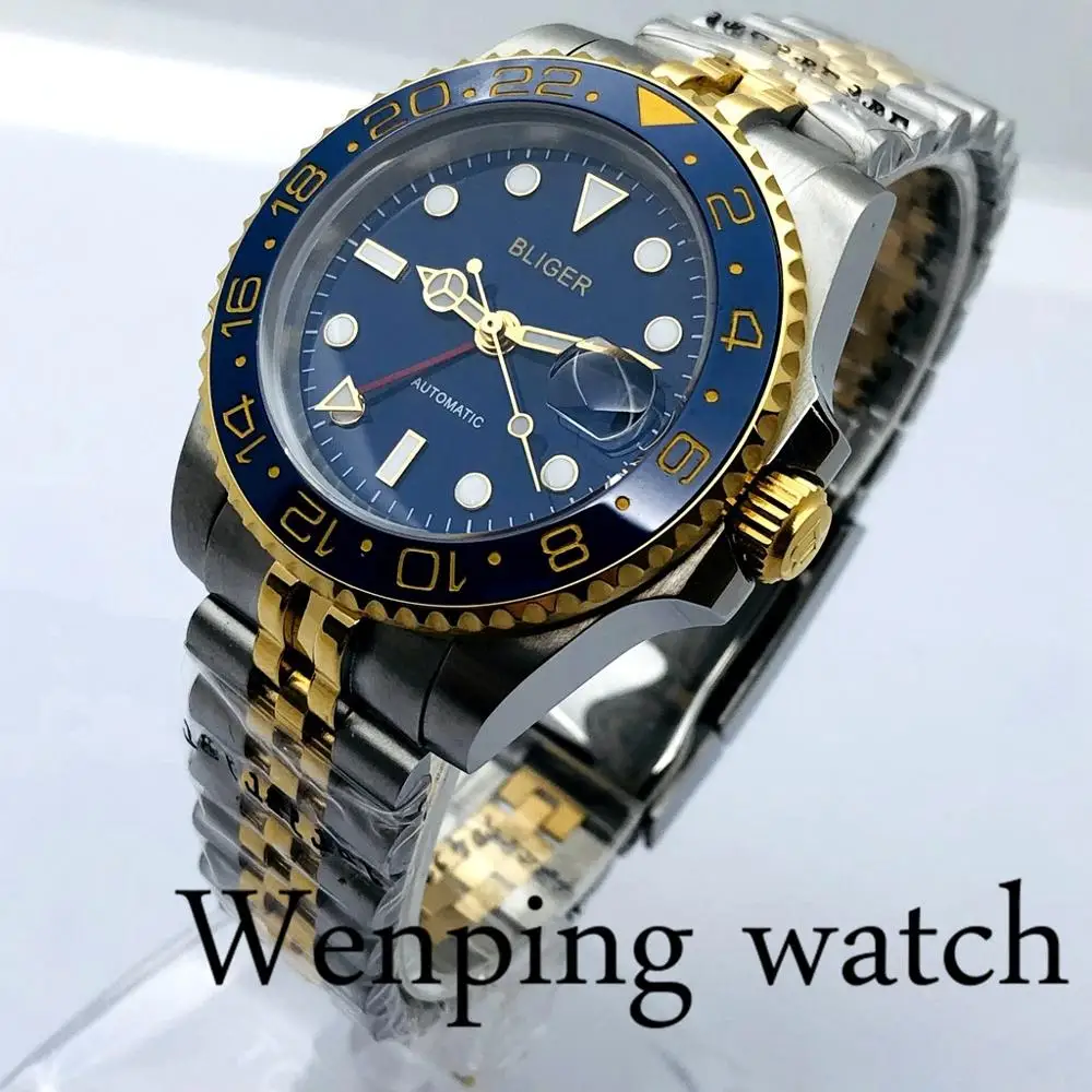 40 мм Bliger мужские роскошные механические часы с сапфировым стеклом керамический