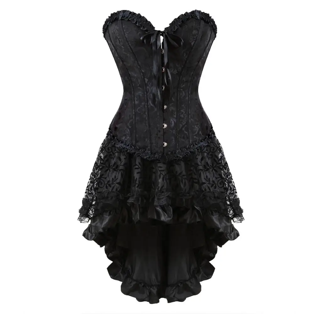 

Corsets Skirts Steampunk Plus Size Overbust Classic Embroidery Bustier with Fluffy Pleated Layered Tutu Carnival Party Clubwear