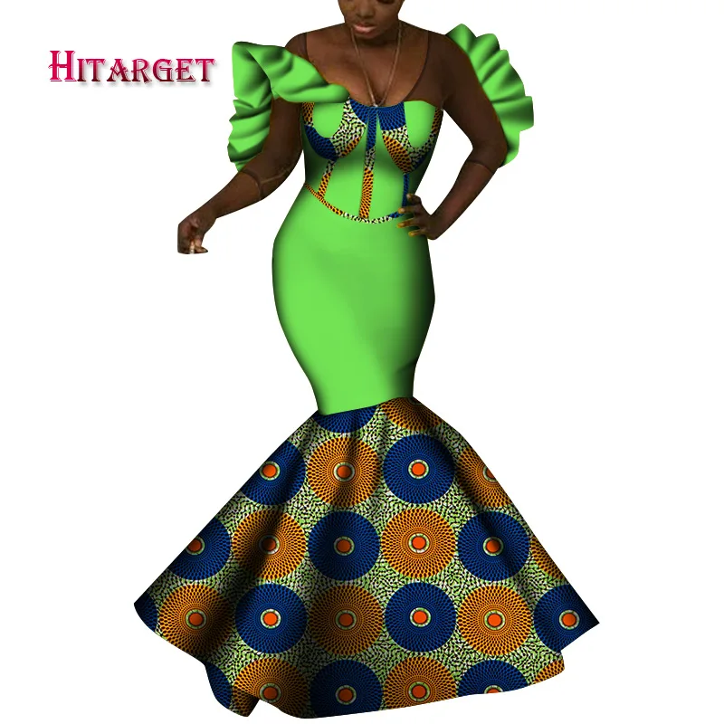 2021 African clothing Party dress Fashionable dress African dress Multi-color printed Ankara gown Tight skirt Low-cutdresswy8108