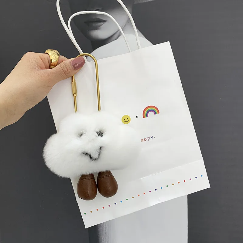 Подвеска-сумка {Smiling Little Cloud} супер красивая белая маленькая сумка из меха кролика