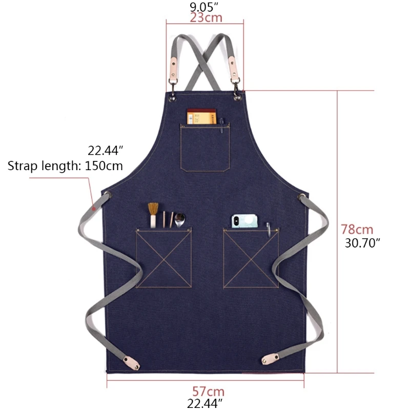 

Canvas Bib Chef Apron with Pockets Wood Craftsman Artisan Waiter Painting Work Clothes Cross Back Adjustable Apron