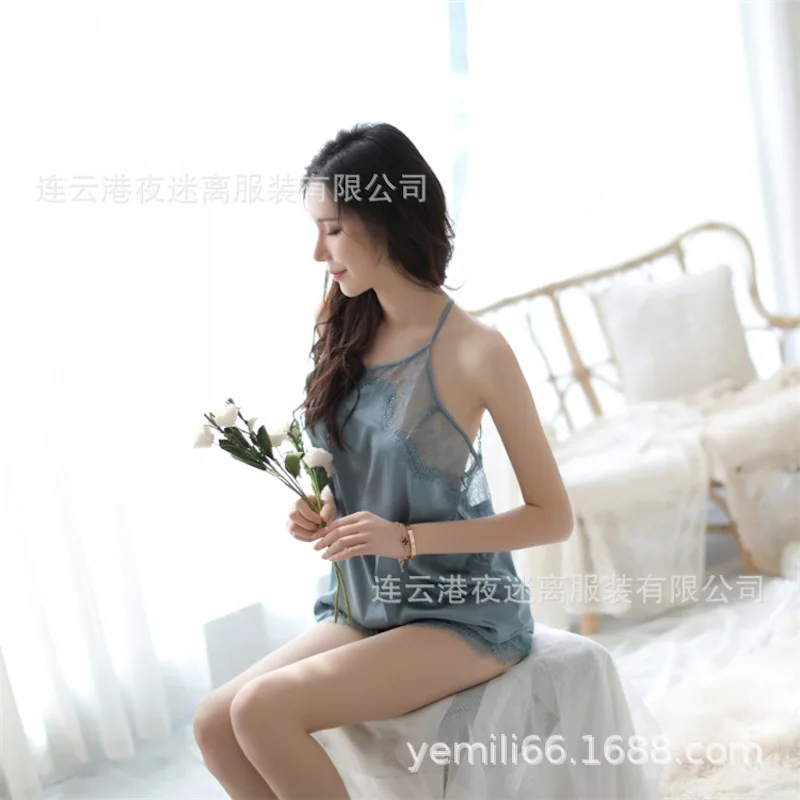 

Sexy Lingerie Silk Nightgowns Satin Sleepwear Women Sleeveless Nighties V-neck Nightdress Nightwear Nightshirt Pijama Mujer