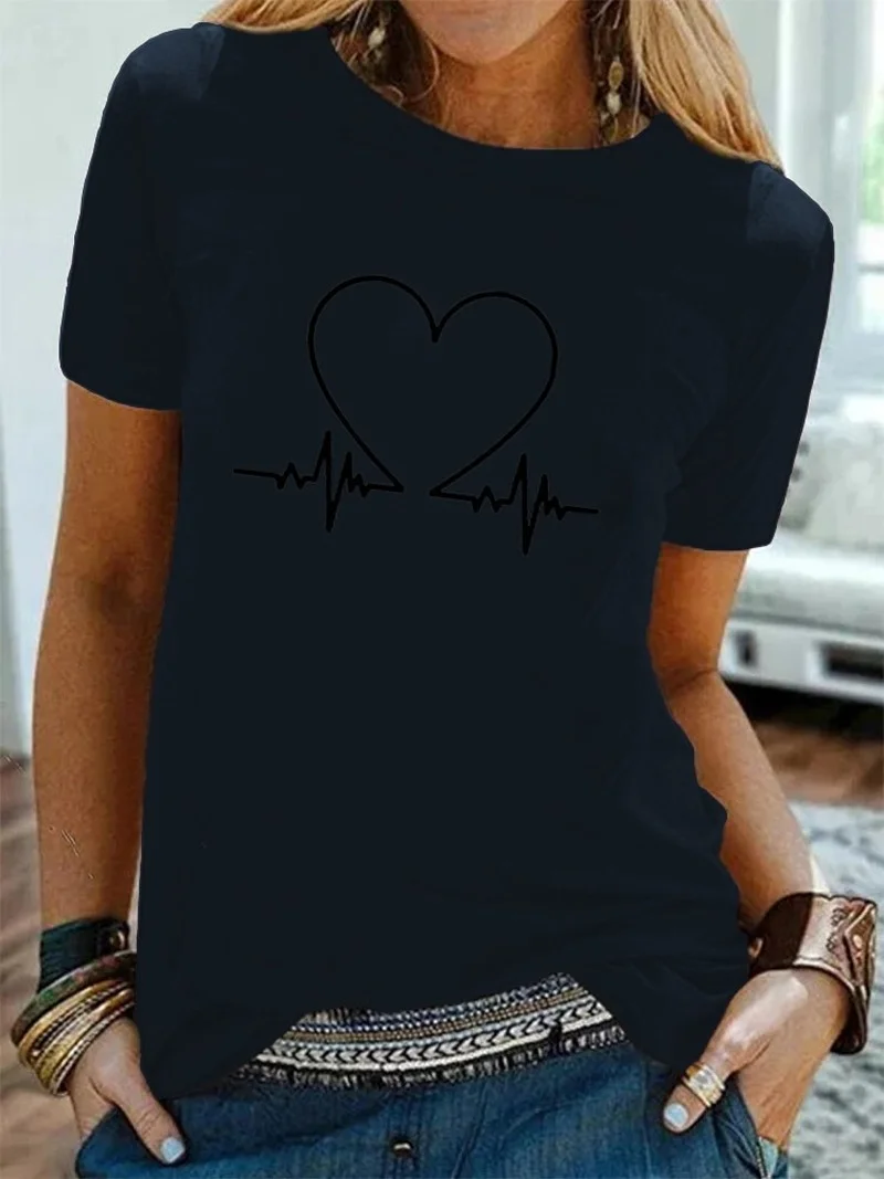 

Heart ECG Print T-shirts Women Summer Graphic Tee Aesthetic Short Sleeve Harajuku T Shirts Feminist Mujer Camisetas