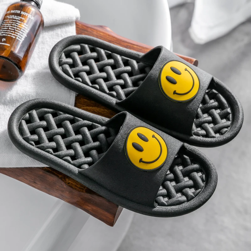 

Bathroom slippers smiling face summer couple parent child indoor home use water leakage mop bath antiskid boys and girls sandals